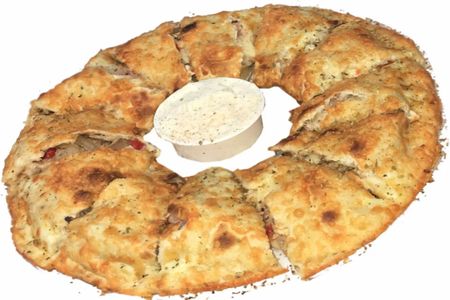 Pizza-Donut mit Soße in der Mitte